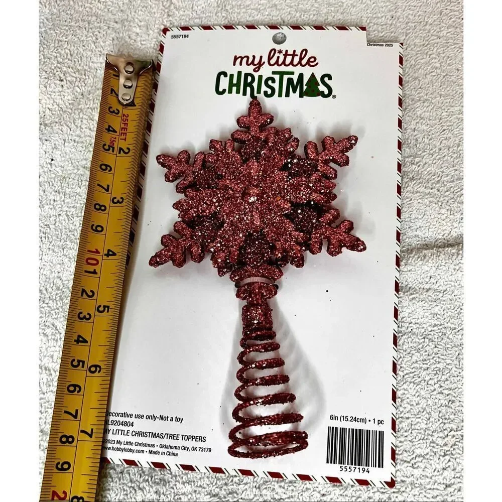 Pink Snowflake Mini Tree Topper Christmas Glitter Decor Metal Spiral New W Tags